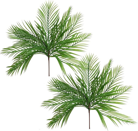 RECUTMS Artificial Palm Plant 2Pcs Fake Tropical Greenery Areca Palm Leaves Bush 20Inches Monstera Leaf Tree Branches for Home Office Garden Jungle Hawaiian Beach Party Outdoor Indoor Decor
