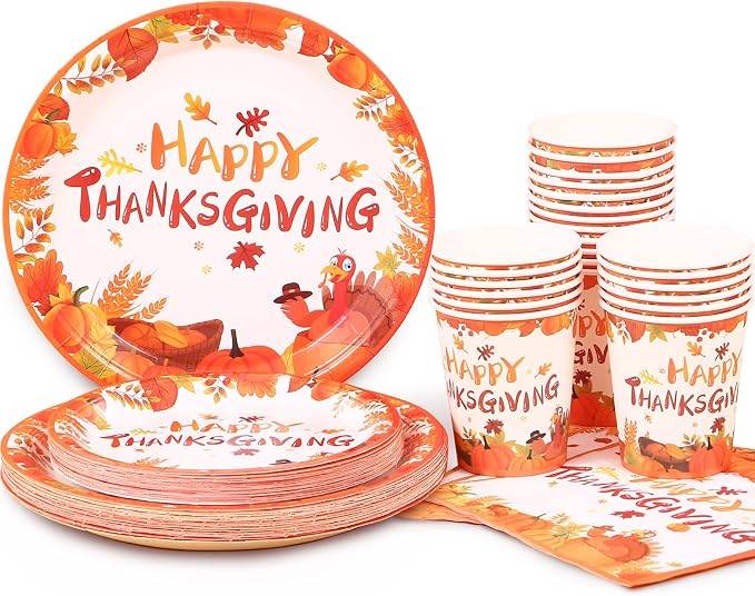 Thanksgiving Day Party Supplies Thanksgiving Paper Plates and Napkins Disposable Pumpkin Maple Leaves Thanksgiving Tableware Set for Thanksgiving Party Decorations Kids,Serves 24…