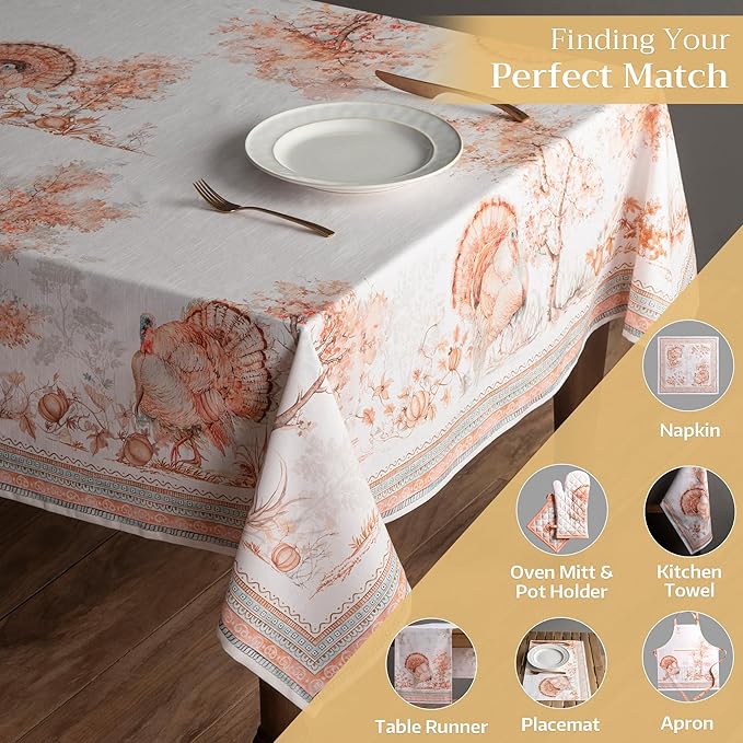 Maison d' Hermine Table Cloth Rectangle Table 100% Cotton 70 x 140 Inches Fall Tablecloth Reusable Everyday Use for Thanksgiving Christmas Decorations Dining Farmhouse Party (Giving Thanks)