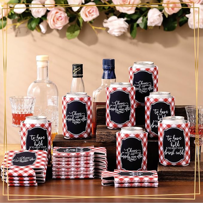 Qinyoung 50 Pieces I Do BBQ Party Decorations Wedding Can Cooler Sleeves Bulk BBQ Party Favors for Guests Cheers to Love Laughter and Happily Ever After Rehearsal Dinner Decorations for Wedding Shower