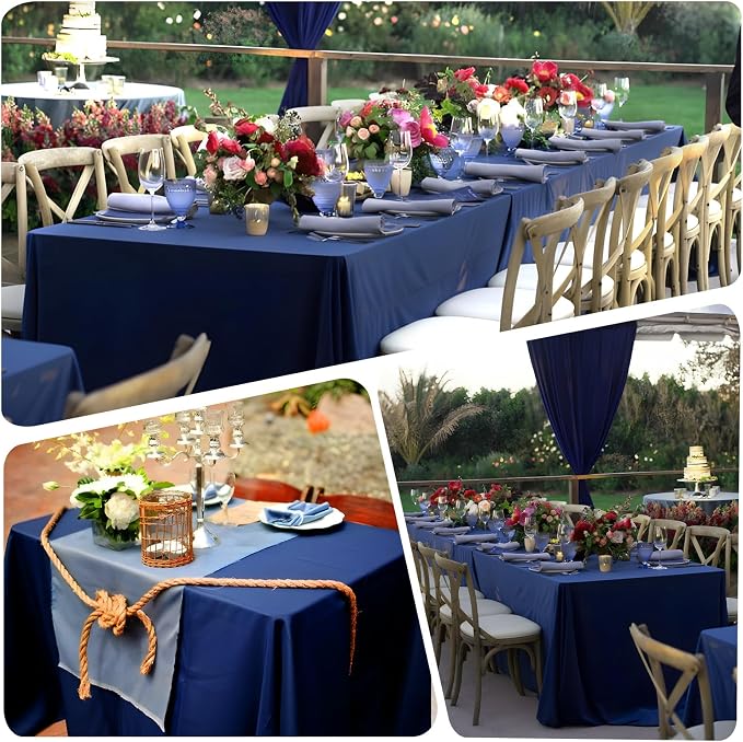 8 Pack Navy Blue Table Cloth 60x126 Inch Rectangle Tablecloths for 8 Foot Rectangle Tables, Wrinkle Resistant Washable Polyester Fabric Rectangular Table Cover for Dining Banquet Wedding Party