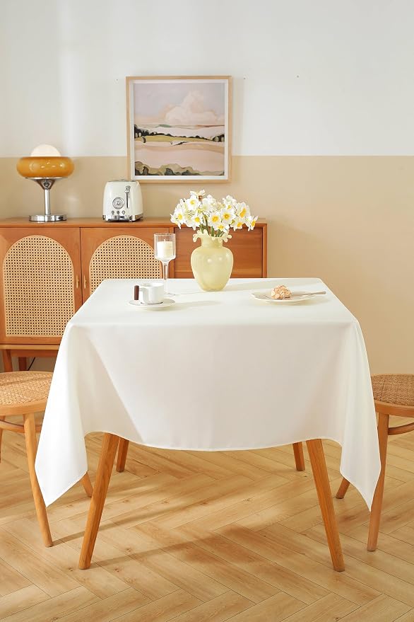 5 Pack Square Tablecloth 70 x 70 Inch Ivory Tablecloth, Polyester Fabric Washable Table Cloth for Home, Party, Wedding or Restaurant Use.