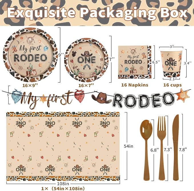 My First Rodeo Decorations Boy, 1st First Rodeo Birthday Plates Serves 16, 1st Birthday Decorations Boy, One Year Old 1 Year Old Western Cowboy Party Decor