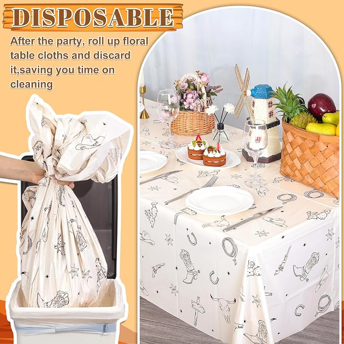 NatNarr 6 Pack Western Cowboy Party Decorations Tablecloth, 54 X 108Inch Rodeo Table Covers Disposable Cowboy Table Cloth Waterproof Tables Cover for Western Rodeo Birthday Party Decor
