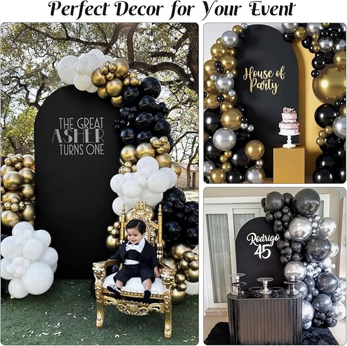 Set of 2 Wedding Arch Cover 2-Sided Round Top Spandex Fitted Arch Backdrop Cover for Birthday Party Baby Shower Wedding Arch Stand Decor（7.2FT, 6.6FT, Black）