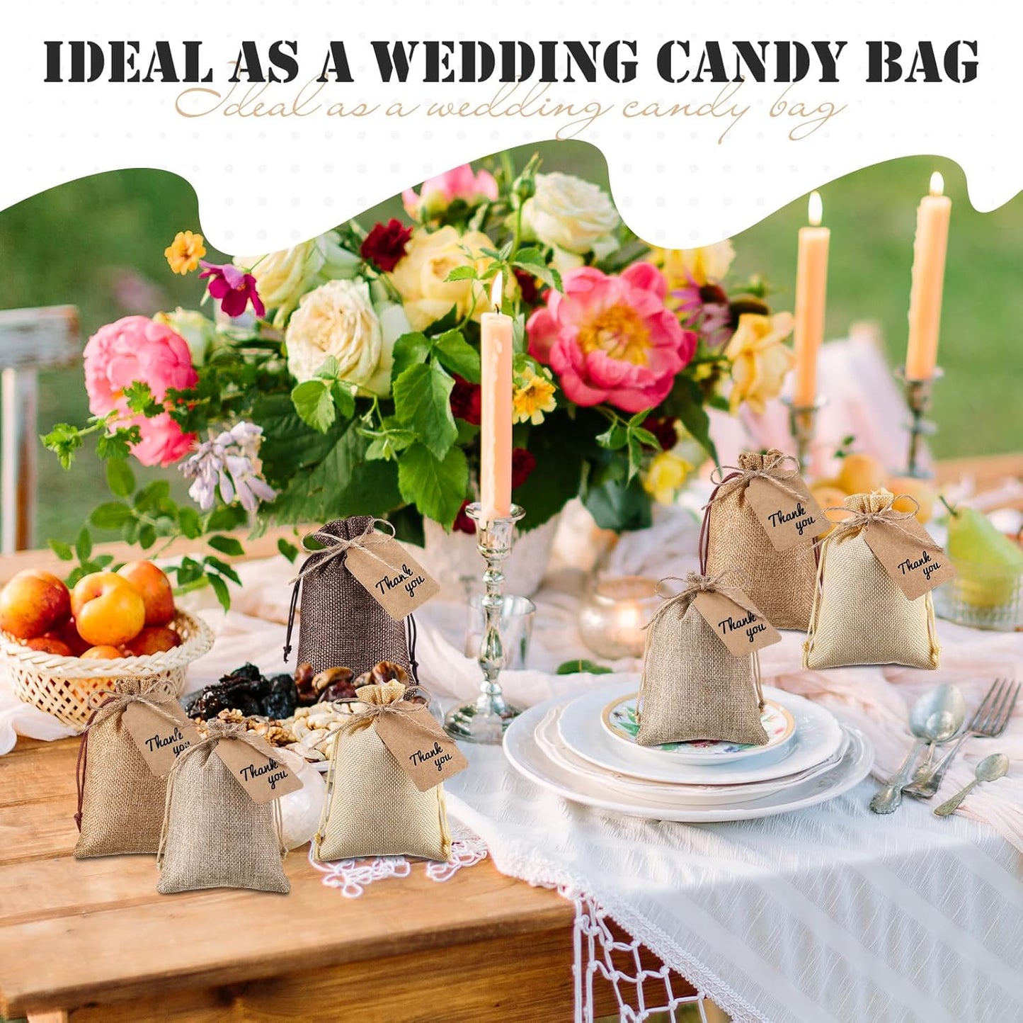 Woanger 100 Pcs Burlap Gift Bags with 100 Pcs Kraft Paper Gift Tags with Drawstring Favor Bulk Burlap Sack Bags for DIY Wedding Party Craft (4 x 6 Inch,Hemp, Beige, Medium Brown, Dark Brown)