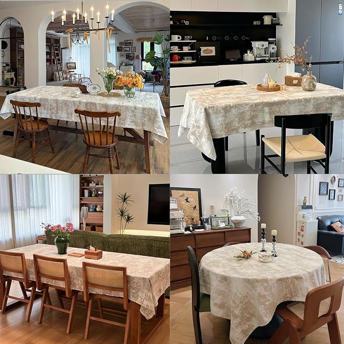 Rectangle Beige Tablecloth 60 x 156 Inch, Spillproof Waterproof Table Cloth, Polyester Cotton Decorative Fabric Table Cover for Dining, Party, Wedding, Kitchen - Beige