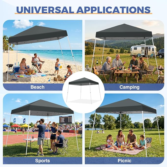 COOS BAY 10x10 Pop Up Canopy Tent, Portable Outdoor Shelter with Carry Bag for Tailgate, Party, Beach, Picnic, and Camping, 10x10 Base 8x8 Top, Gray