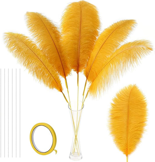 Soarer Gold Large Ostrich Feathers - 10Pcs Making Kit 34inch Extra Large Ostrich Feathers Long for Tall Vase,Floral Arrangement,Wedding Party Centerpieces and Home Decoration(Gold)