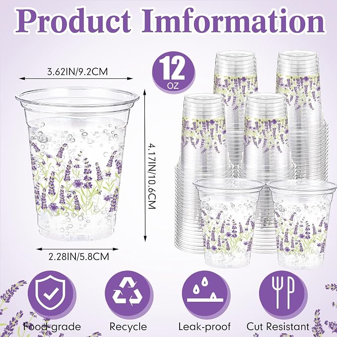 Hushee Lavender 60 Pcs Party Cups 16 oz Plastic Disposable Drinking Cups for Birthday Love Baby in Bloom Baby Shower Summer Fresh off The Market Bridal Shower Decorations Supplies