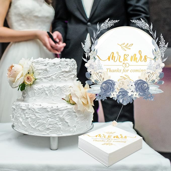 200 Pcs Wedding Napkins for Reception Disposable Bridal Shower Napkins Gold Foil Wedding Decorations Mr and Mrs Napkins for Engagement Party Decoration Cocktail Beverage Dessert (Simple Styles)