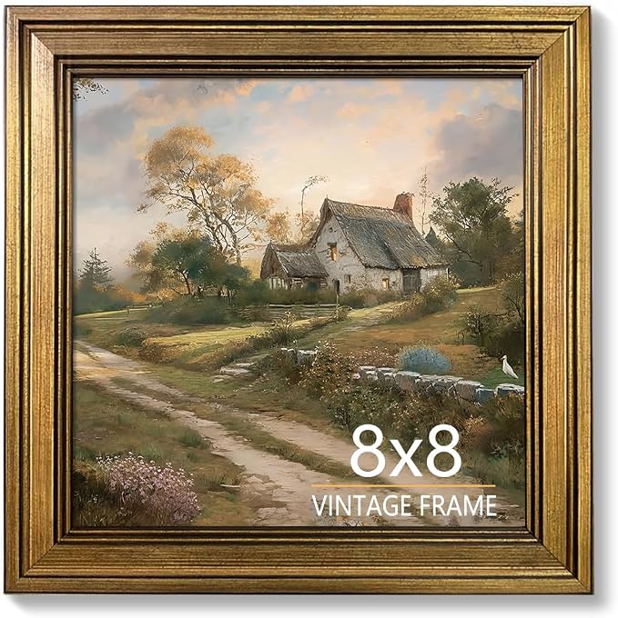 8x8 Picture Frame - Vintage Gold Picture Frames for Tabletop & Wall Mount, 8 x 8 Photo Frame for Living Room, Bedroom, Office Décor & Gift Wedding Anniversary Housewarming