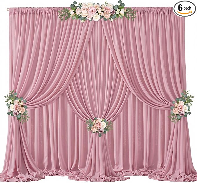 30ft x 10ft Dusty Rose Backdrop Curtains, Wrinkle-Free Sheer Chiffon Fabric Photo Backdrop Drapes for Wedding Arch Party Ceremony Stage Photography Birthday Decorations