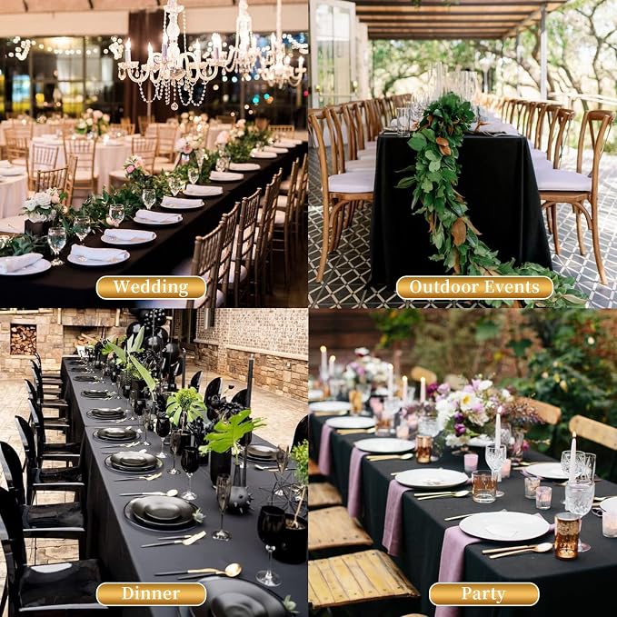 4 Pack Black Tablecloth - 60 x 102 Inch Rectangle, Wrinkle Resistant Washable Polyester Table Cover for Wedding, Dining Table, Buffet Parties and Camping