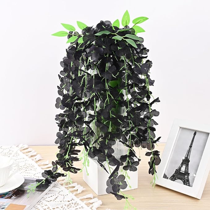 BLEUM CADE 36Pcs Black Fake Wisteria Hanging Flowers, 3.6Ft/Pcs Artificial Wisteria Garland, Hanging Flowers for Wedding Party Home Backdrop Wall Decoration