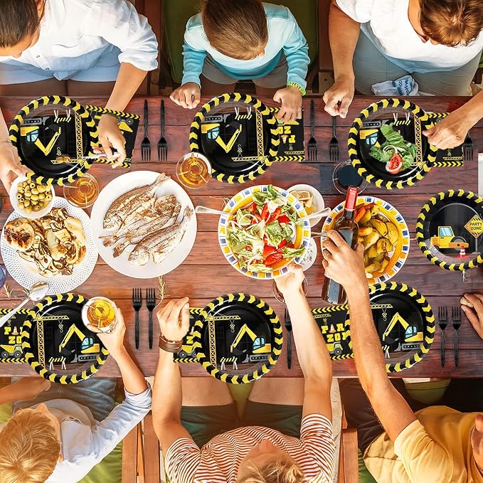 Construction Party Plates and Napkins Serves 50, Construction Birthday Supplies 200 Pcs Tableware Set Dump Truck Party Table Decorations Supplies Paper Plates Napkins Forks