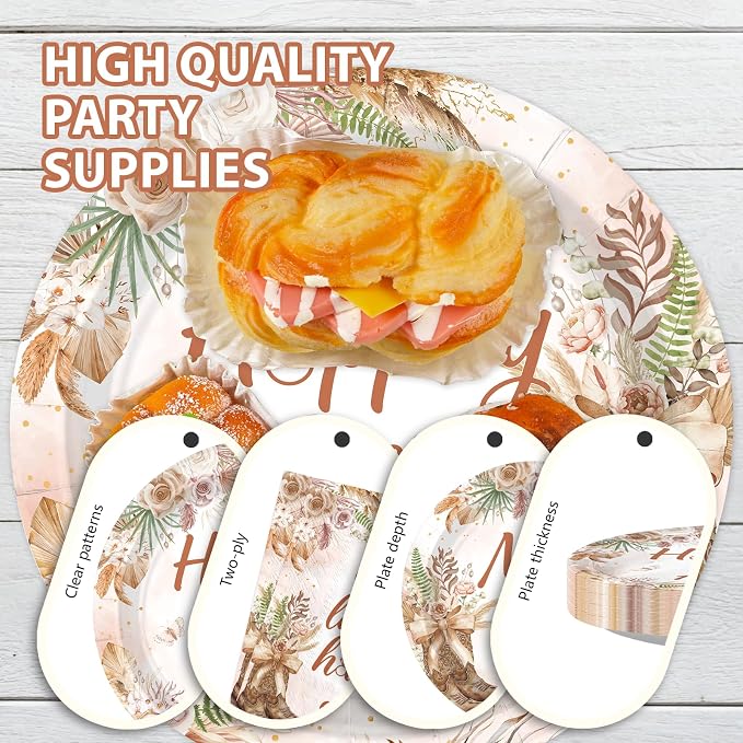 250Pcs Boho Cowgirl Bridal Shower Party Supplies Cheers to Love Laughter and Happily Ever After Plates and Napkins Tableware Set Wedding Decorations for Western Engagement Mr and Mrs Party Serve 50