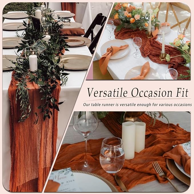 10 Pack Terracotta Cheesecloth Table Runner 17x108 Inch Semi Sheer Boho Rustic Gauze Cheese Cloth Table Runners for Wedding Party Birthday Baby Shower Home Décor