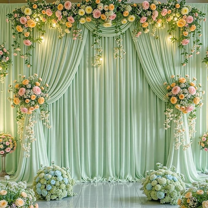50ft x 10ft Wrinkle Free Sage Green Wedding Backdrop Curtains for Party Bridal Shower Reception Decorations Sage Green Fabric Curtain Backdrops Drapes for Photography Baby Shower Birthday Background