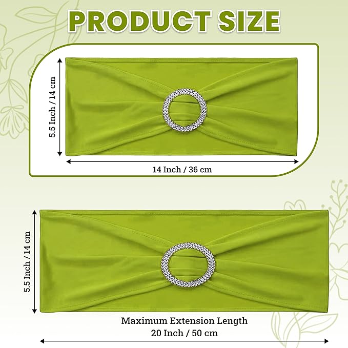 MDS Pack of 75 Spandex Chair Sashes Bow Premium Stretch Chair Cover Band with Buckle Slider Universal fits Elastic Dining Chair Ties for Wedding Party Banquet Events Decoration - Apple Green