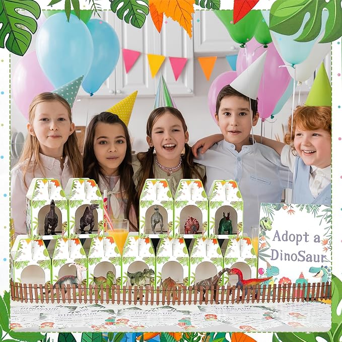 38 Pcs Adopt a Dinosaur Pet Party Favors Plastic Dinosaur Animal Include 12 Mini Dinosaur 12 Foldable Boxes 12 Adopt Cards 1 Adopt Sign 1 Adopt Fence for Adopt a Pet Party (Plastic)