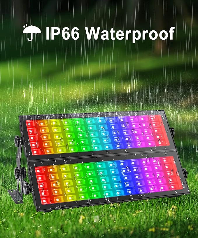 120W LED Stage Wash Light Bar, 2 Pack RGBCW IP66 Waterproof RGB Color Changing DJ Light Bar with Remote and APP Control, Smart Flood Lights for Outdoor Halloween Party Event, Uplighting Wall Wash