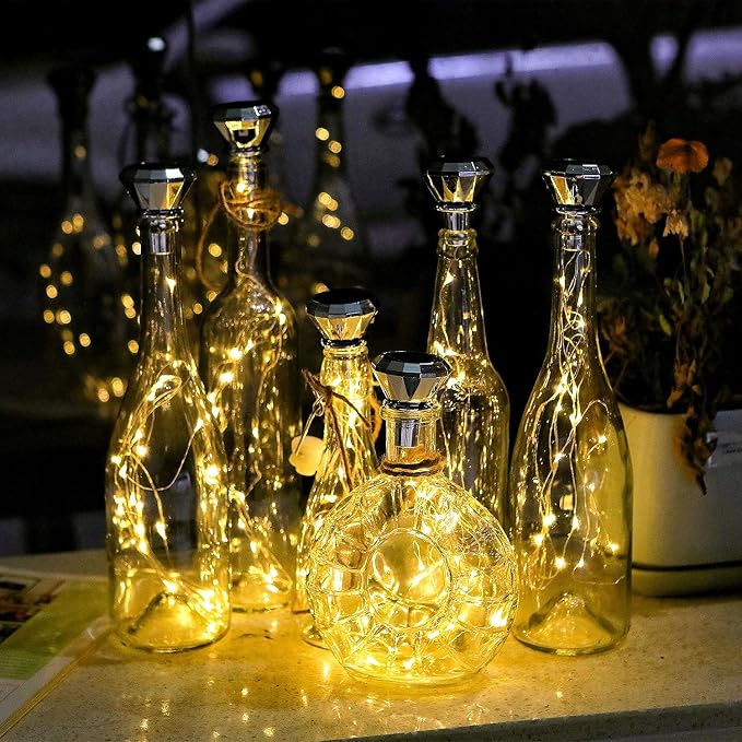 ostritec Upgraded Solar Diamond Shaped Wine Bottle Lights, 8 Pack 20 LED Fairy Lights with Solar Cork Lights Outdoor Waterproof for Wedding Party Decor Women Gift