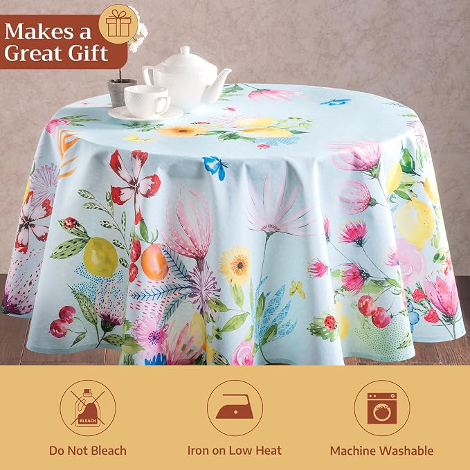 Maison d' Hermine Table Cloth Round Table 100% Cotton 69 Round Inches Tablecloth Reusable Decorative for Dining Kitchen Room Farmhouse Party Home Hotel Restaurant Spring Summer - Jardin D'Ete - Mint