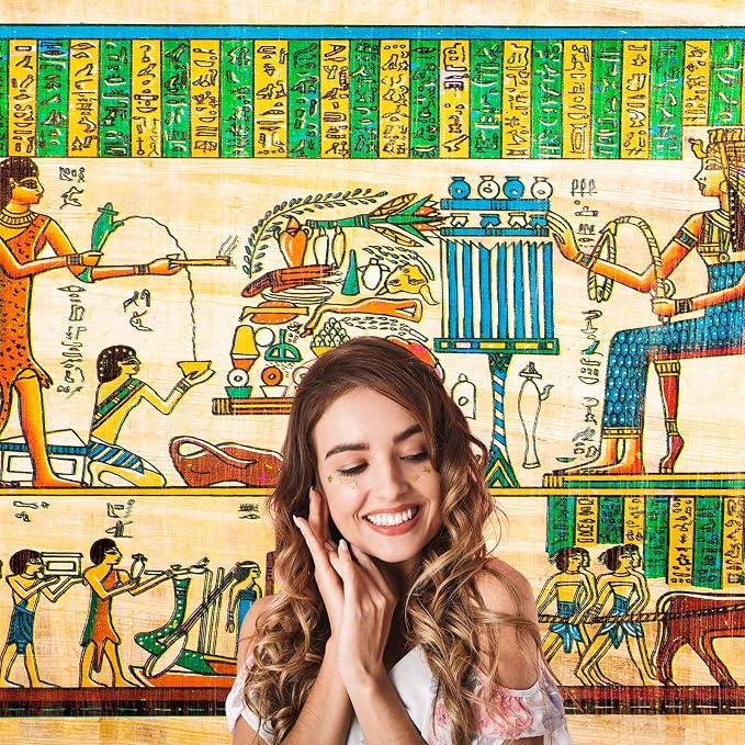 Old Egyptian Papyrus Backdrop Ancient Egyptian Mural Antique Hieroglyphs Photography Background Egypt History Painting Religion Culture Backdrops Portrait Photo Booth Studio Props Vinyl 15x8ft