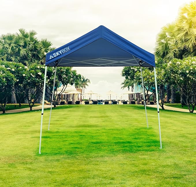 Caravan Canopy Skybox 3.2 Foot x 6.5 Foot Instant Multipurpose Height Adjustable Steel Frame Outdoor Sport Shelter Canopy with Carry Bag, Blue