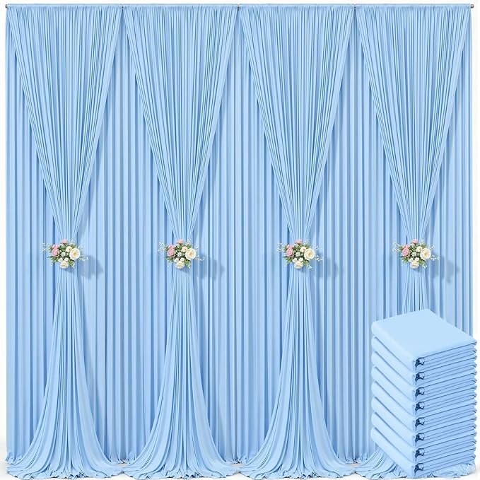 8 Panels Baby Blue Backdrop Curtain for Baby Shower Parties Light Blue Wrinkle Free 40ft x 10ft Backdrop Drapes for Birthday Photo Gender Reveal Photography Polyester Fabric Background Decoration