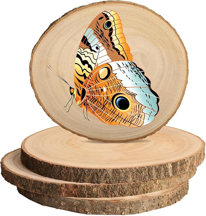 Wood Slices for Centerpieces 4pcs, Wood Rounds Cookies for Crafts, Rustic Wood Circles & Slabs, Wooden Discs for Tables Decor-for Art Projects and Rustic Weddings (4pcs 9-9.5 inch)