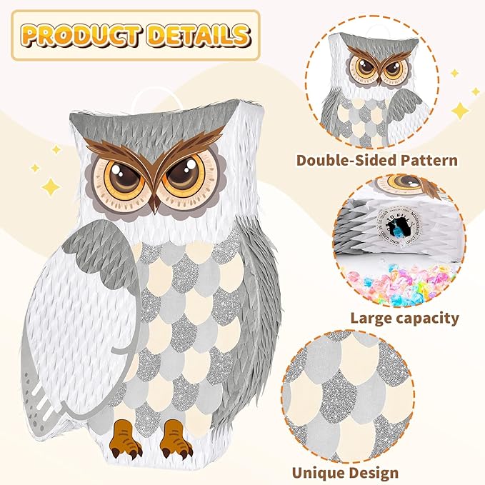 WERNNSAI Night Owl Piñata - Owl Wicked Piñata Hanging Woodland Forest Party Decorations for Kids Birthday Animal Shower Party Game Favor, with Blindfold and Bat