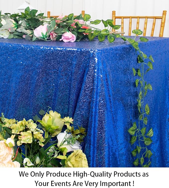 ShiDianYi Royal Blue 90x132-Inch Sequin Tablecloth - Elegant 6FT Rectangular Glitter Table Linen for Prom, Wedding, Birthday, and Party Reception Decor