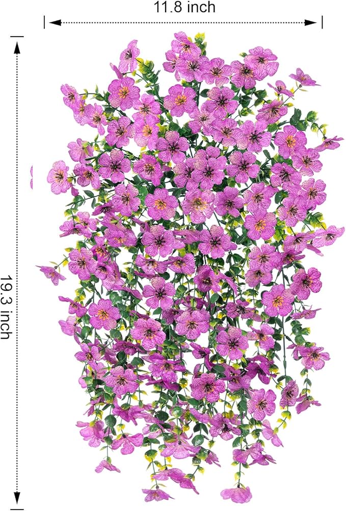 HyeFlora Artificial Flowers for Outdoors Garland Decoration, 2Pcs Purple Fake Hanging Flowers, UV & Fading Resistant, Faux Decor for Home Porch Patio Balcony Planter Yard