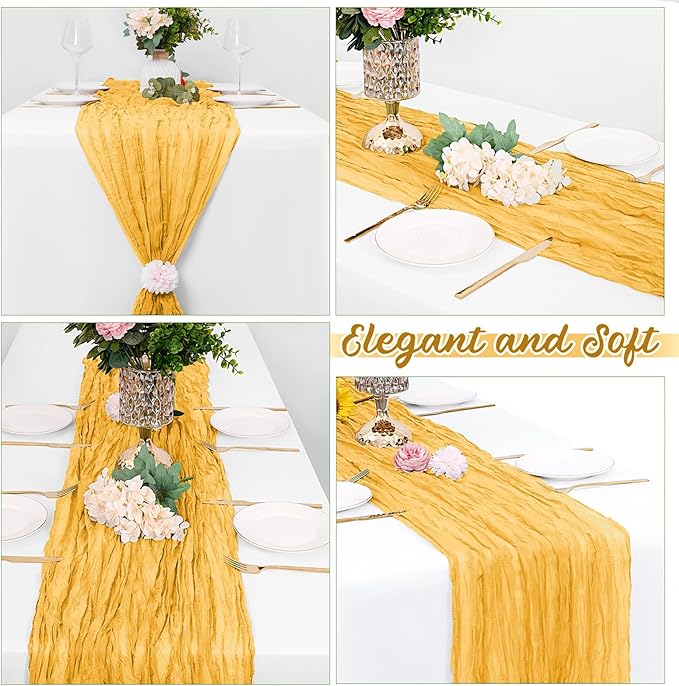 8 Pack Gold Cheesecloth Table Runners 20x120 Inch Gauze Table Runner 10FT Easter Cheese Cloth Table Runner Rustic Sheer Runner for Wedding Baby Shower Birthday Party Table Decor