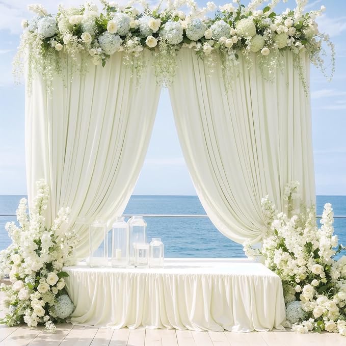 10x12 Ivory Backdrop Curtains for Wedding Party Wrinkle Free Backdrops Curtain Drapes Fabric Decorations Photo Back Drop Cloth for Baby Shower Photography Stage Reception 5ft x 12ft,2 Panels