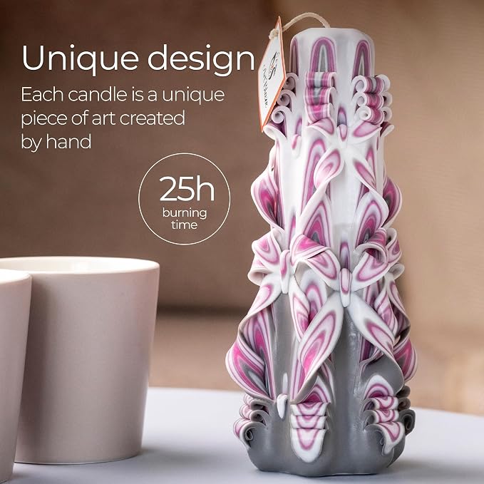 Carved Candles - Handmade Long Burning Decorative Luxury Candles - Unscented - Perfect for Home Decor, Relaxation, Gifts for Women, Special Occasions, Christmas Gift for Mom - Crimson Haze