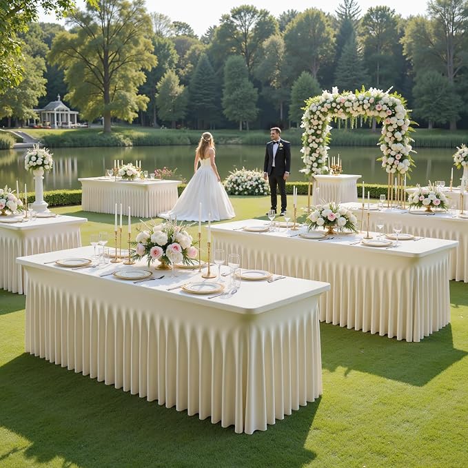 gogoparti 2 Pack Spandex Beige Fitted Table Cloth for 6ft Rectangle Tables Beige Stretch Tablecloth Table Covers Skirt Banquet Wrinkle Free Tablecloths for Parties Wedding
