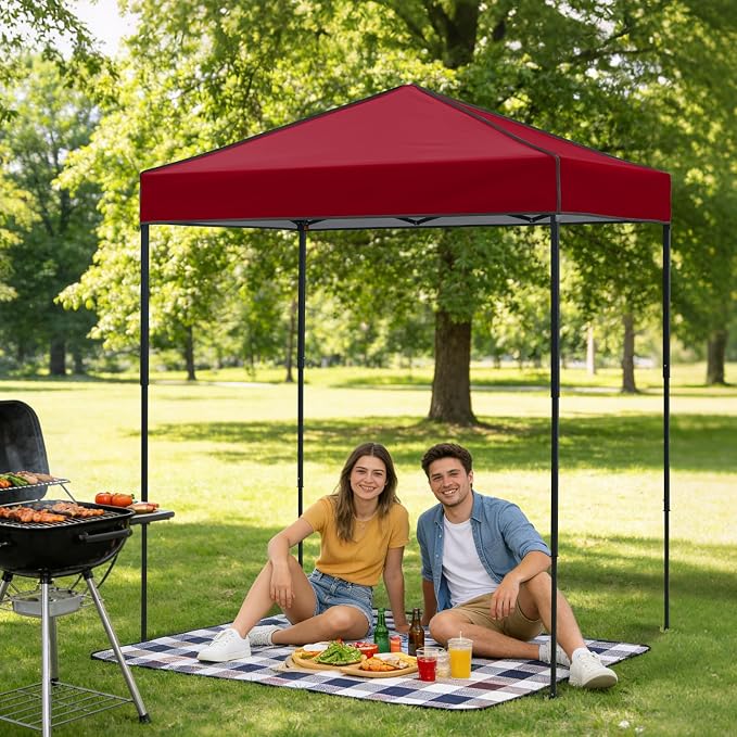 6x4 Pop Up Canopy Tent, Instant Portable Beach Canopy, Outdoor Tent with Carry Bag for Camping, Sports, Tailgating, Events, Burgundy
