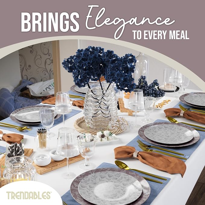 Trendables Disposable Dinnerware Decorative Plates Plastic Disposable Plates Set For 20 Guests 20 x 8 Inch Dessert Plate & 20 x 10 Inch Wedding Party Plate Set Blossom Circle