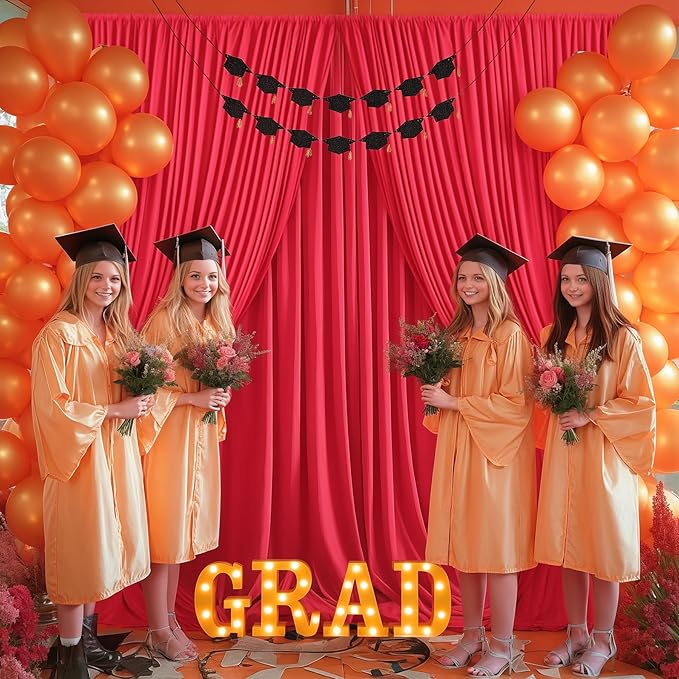 Red Backdrop Curtains 8 Panels-Wrinkle-Free Polyester Photography Drapes Party Photo Backgrounds for Wedding Christmas Photo Backdrops- 32 X10FT (Red)