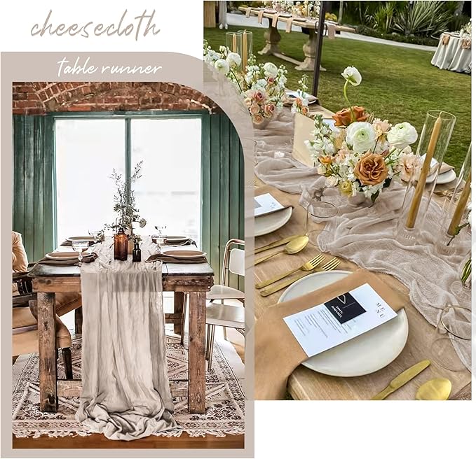 12 Pack 10Ft Rosy Brown Cheesecloth Table Runner 35 x 120 inch Boho Gauze Cheese Cloth Table Runner Vintage Rustic Sheer Runners for Wedding Bridal Shower Birthday Party Cake Table Decorations