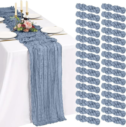 30 Pack Cheesecloth Table Runner 10FT Dusty Blue Table Runner Boho Gauze Cheese Cloth Table Runners Long Rustic Sheer Table Decorations for Wedding Party Baby Bridal Shower Birthday Holiday Home