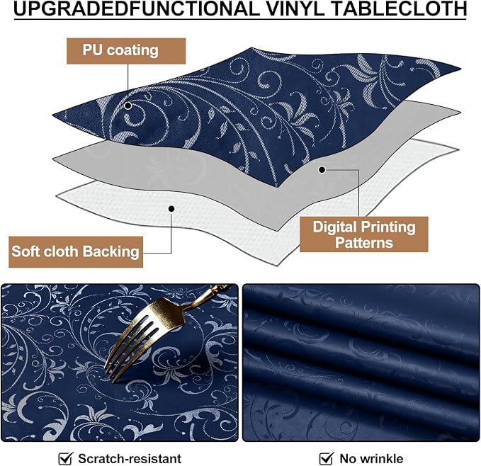 Smiry Rectangle Table Cloth, Waterproof Heavy Duty Vinyl Tablecloths, Wipeable Washable Table Cover for Kitchen and Dining Room (Dark Blue, 60" X 120")