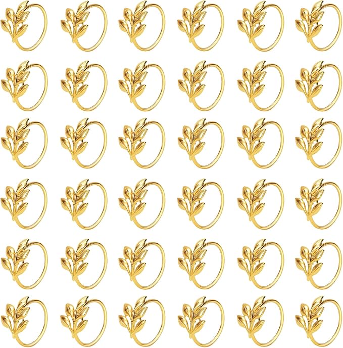 Set of 100 Leaf Napkin Rings Metal Gold Leaf Napkin Ring, Napkin Rings Bulk Dinner Banquet Serviette Decor, Dinning Table Setting for Thanksgiving Christmas Halloween Holiday Wedding Party