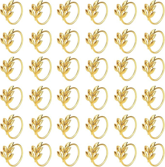 Set of 100 Leaf Napkin Rings Metal Gold Leaf Napkin Ring, Napkin Rings Bulk Dinner Banquet Serviette Decor, Dinning Table Setting for Thanksgiving Christmas Halloween Holiday Wedding Party