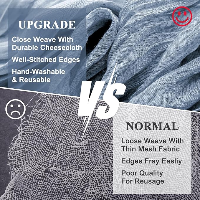 Wokceer Dusty Blue Cheesecloth Table Runner Spring 3Pack 10FT Boho Gauze Easter Cheese Cloth Table Runner for Party Long Rustic Sheer Runners for Baby Bridal Shower Wedding