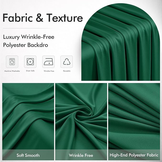 20ftx12ft Wrinkle Free Hunter Green Backdrop Curtain, 4 Panels 12FT Height Wedding Backdrop Drapes, Silky Polyester Back Drop Cloth for Birthday Photography Background Party Backdrop Draping