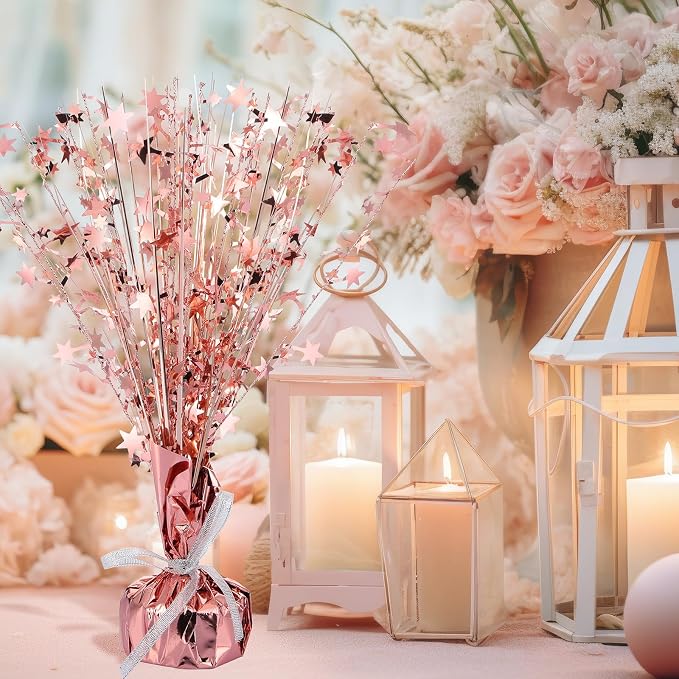 Crowye 6 Pcs Metallic Foil Spray Centerpiece Party Star Decoration Table Decor for Birthday Wedding Bachelorette Summer Party Holiday(Rose Gold,Small Star)